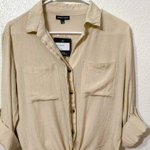 Style Envy Womens Button Front Shirt White Long Sleeve Front Tie Knot Top Lg New